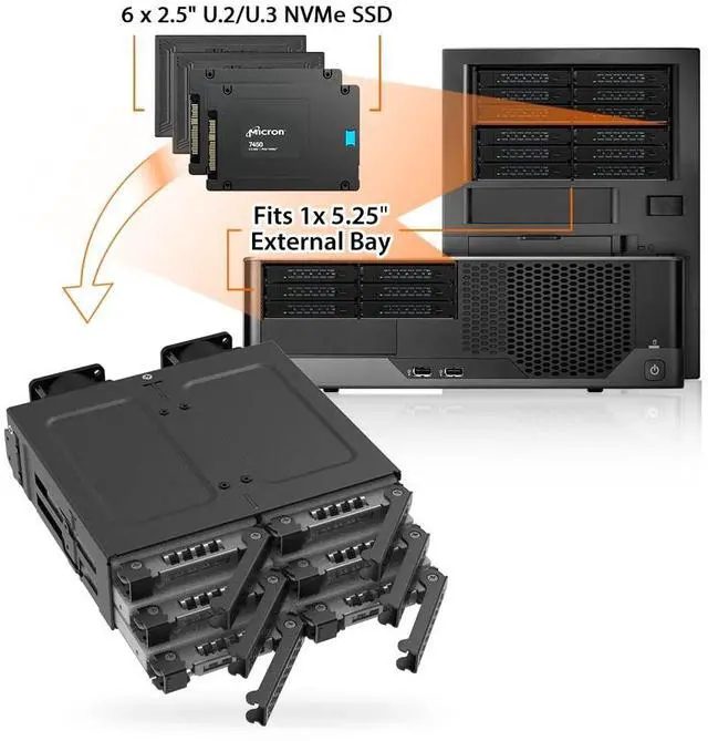 Alt view image 17 of 20 - Icy Dock ToughArmor 6-Bay 2.5" U.2/U.3 NVMe SSD PCIe 4.0 Mobile Rack Enclosure
