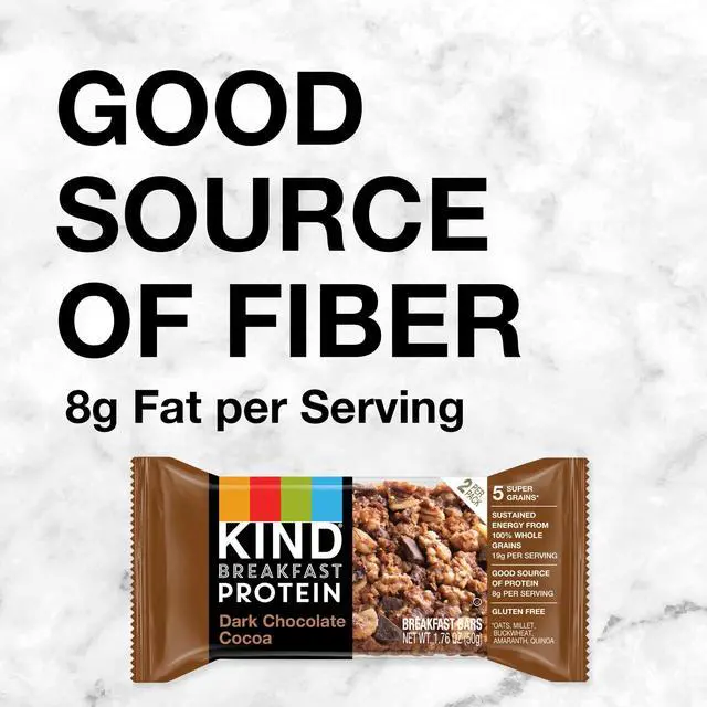 Alt view image 9 of 11 - KIND Gluten-Free Dark Chocolate Cocoa Protein Breakfast Bar 0.88 oz. 6 Bars/Box (41936) PHW41936
