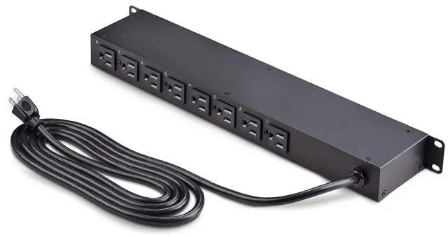 Alt view image 2 of 7 - StarTech.com 8-Outlet Horizontal Rack Mount PDU, 1U Power Strip, Outlet On/Off Switches, 15A Circuit Breaker, 8ft/2.4m Cord, NEMA 5-15P/R - 8NS8-RACK-MOUNT-PDU