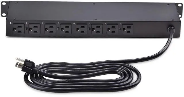 Alt view image 4 of 7 - StarTech.com 8-Outlet Horizontal Rack Mount PDU, 1U Power Strip, Outlet On/Off Switches, 15A Circuit Breaker, 8ft/2.4m Cord, NEMA 5-15P/R - 8NS8-RACK-MOUNT-PDU