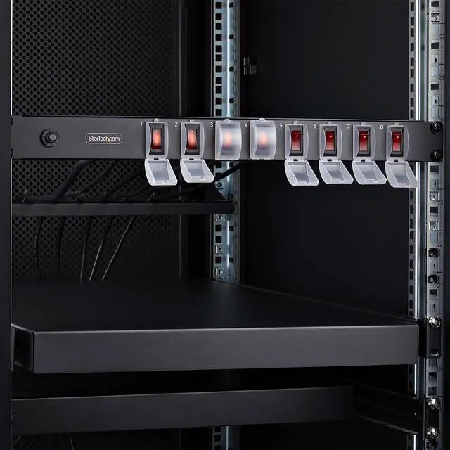 Alt view image 5 of 7 - StarTech.com 8-Outlet Horizontal Rack Mount PDU, 1U Power Strip, Outlet On/Off Switches, 15A Circuit Breaker, 8ft/2.4m Cord, NEMA 5-15P/R - 8NS8-RACK-MOUNT-PDU