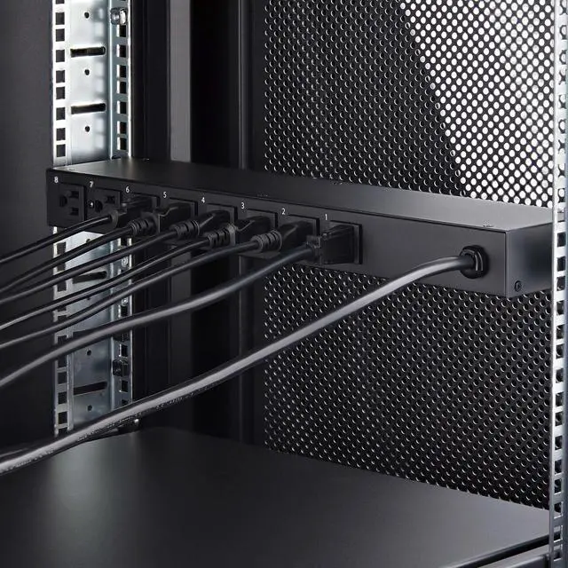 Alt view image 6 of 7 - StarTech.com 8-Outlet Horizontal Rack Mount PDU, 1U Power Strip, Outlet On/Off Switches, 15A Circuit Breaker, 8ft/2.4m Cord, NEMA 5-15P/R - 8NS8-RACK-MOUNT-PDU