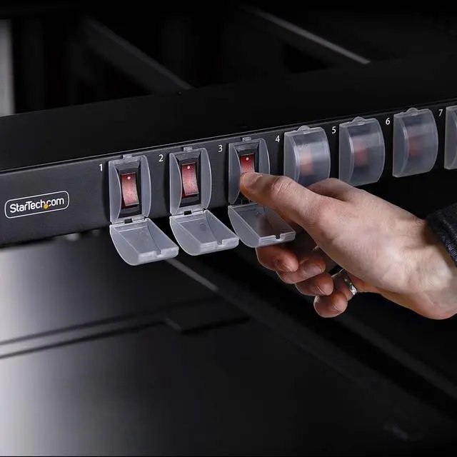 Alt view image 7 of 7 - StarTech.com 8-Outlet Horizontal Rack Mount PDU, 1U Power Strip, Outlet On/Off Switches, 15A Circuit Breaker, 8ft/2.4m Cord, NEMA 5-15P/R - 8NS8-RACK-MOUNT-PDU