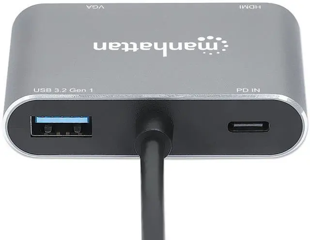 Alt view image 3 of 8 - Manhattan USB-C to HDMI & VGA 4-in-1 Docking Converter with Power Delivery