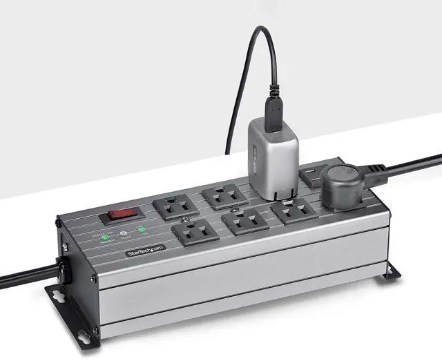 Alt view image 7 of 7 - StarTech 8-Outlet Industrial Power Strip 125V/15A EMI/RFI Isolation Surge Protection Mountable PDU 12ft NEMA 5-15P Cord UL Listed 8N515S12POWERSTRIP