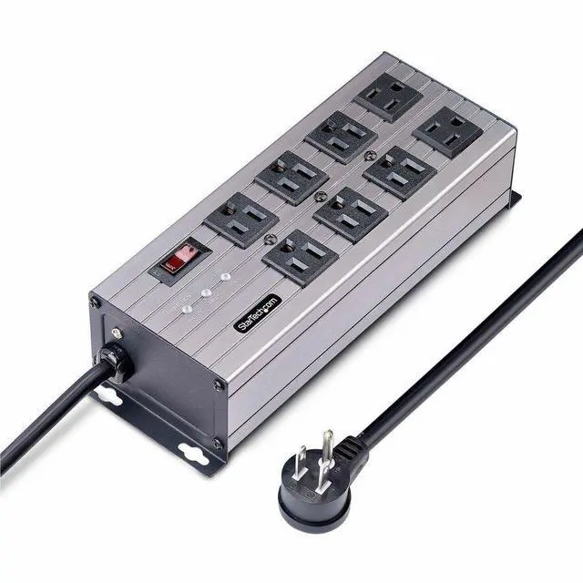 Main image of StarTech 8-Outlet Industrial Power Strip 125V/15A EMI/RFI Isolation Surge Protection Mountable PDU 12ft NEMA 5-15P Cord UL Listed 8N515S12POWERSTRIP