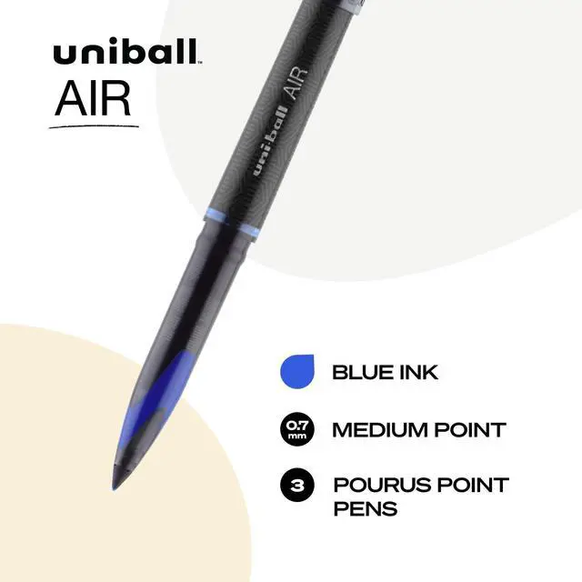Alt view image 4 of 6 - Uni-ball AIR Porous Roller Ball Pen Stick Medium Blue 3/Pack 1926810