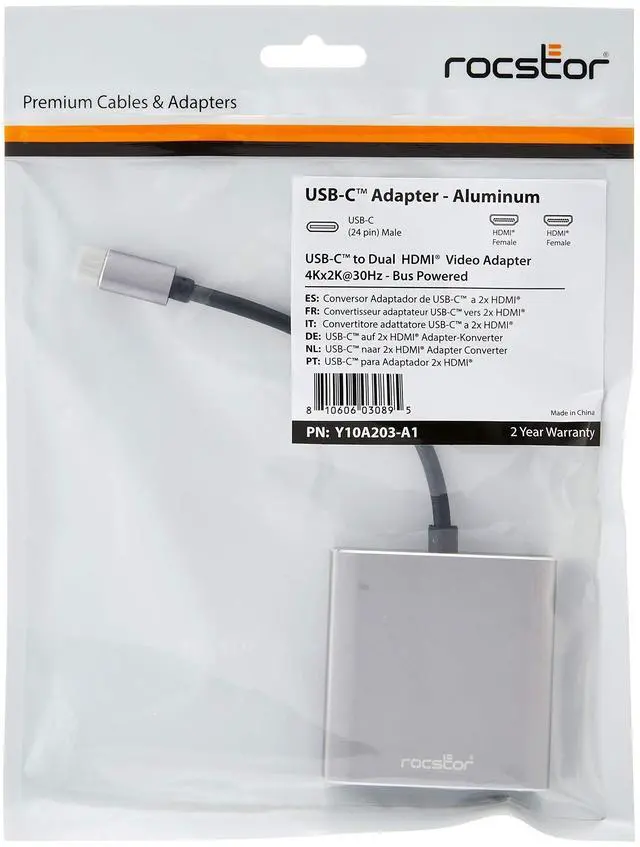 Alt view image 5 of 6 - Rocstor Premium USB-C to Dual HDMI Multi Monitor Adapter 4K 30Hz USB Type- C