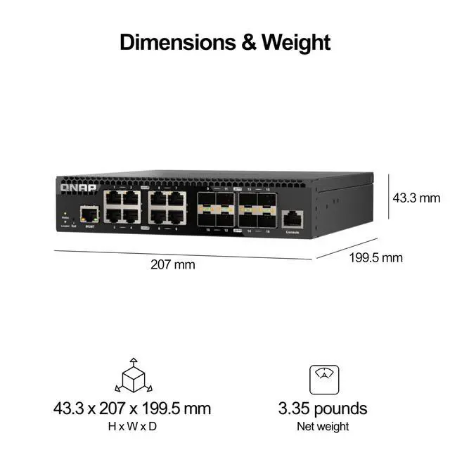 Alt view image 8 of 8 - QNAP QSW-M3216R-8S8T-US Half Rackmount 16-Port 10GbE Layer 2 Web Managed Switch - 8 Ports - Manageable - 10 Gigabit Ethernet - 10GBase-T, 10GBase-X - 2 Layer Supported