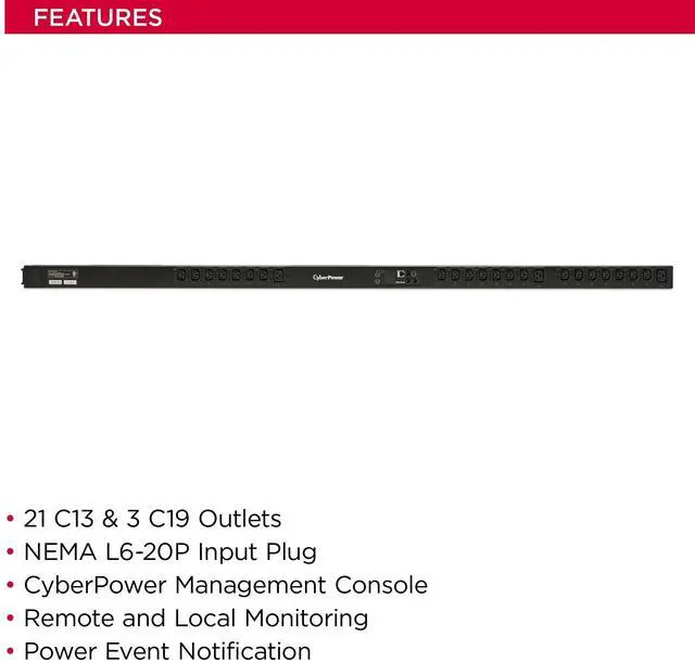 Alt view image 3 of 6 - CyberPower PDU81105 Single Phase 200 240 VAC 30A Switched Metered-by-Outlet PDU