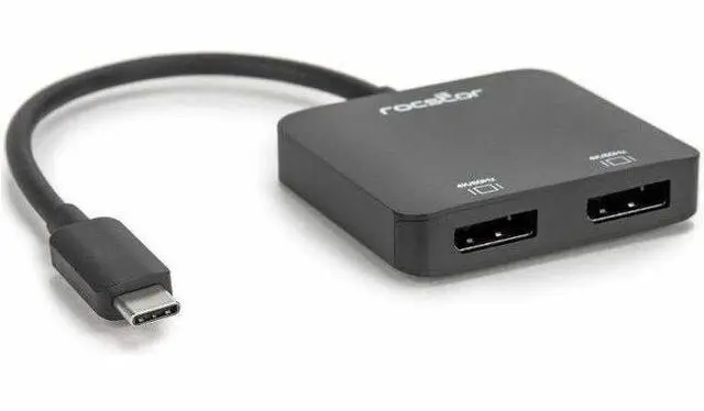 Alt view image 7 of 7 - Rocstor USB-C to Dual DisplayPort Adapter - 4K/60Hz - 1 x USB Type C - Male - 2 x DisplayPort 1.4 Digital Audio/Video - Female - 3840 x 2160 Supported - Black - 1