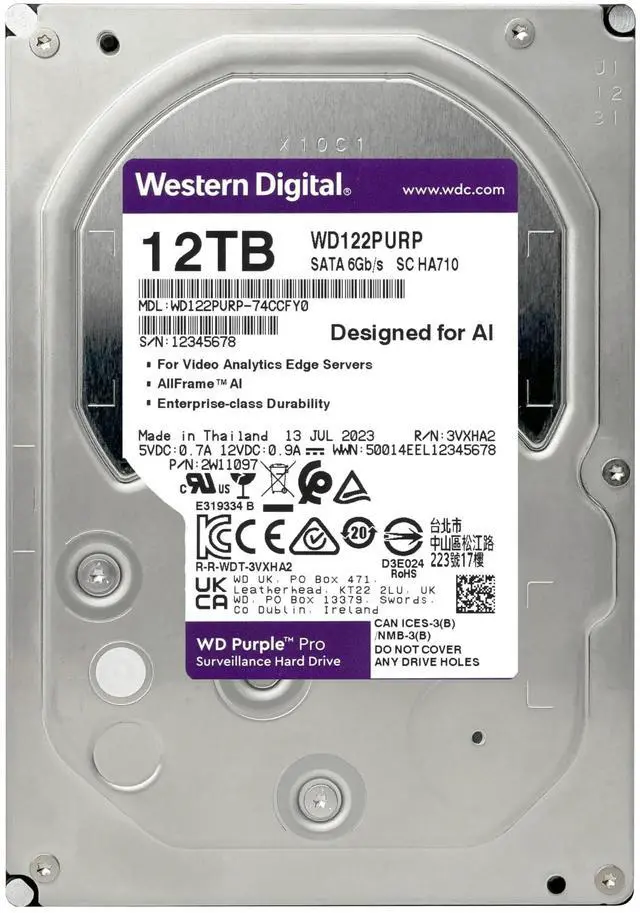 Alt view image 5 of 5 - WD Purple Pro WD122PURP 12TB 7200 RPM 512MB Cache SATA 6.0Gb/s 3.5" Internal Hard Drive