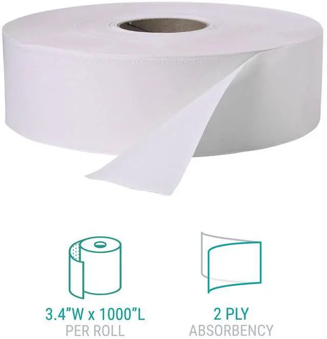 Alt view image 4 of 6 - Jumbo Roll Bath Tissue Septic Safe 2-Ply 3.4" x 1000 ft White 12 Rolls/Carton W2002