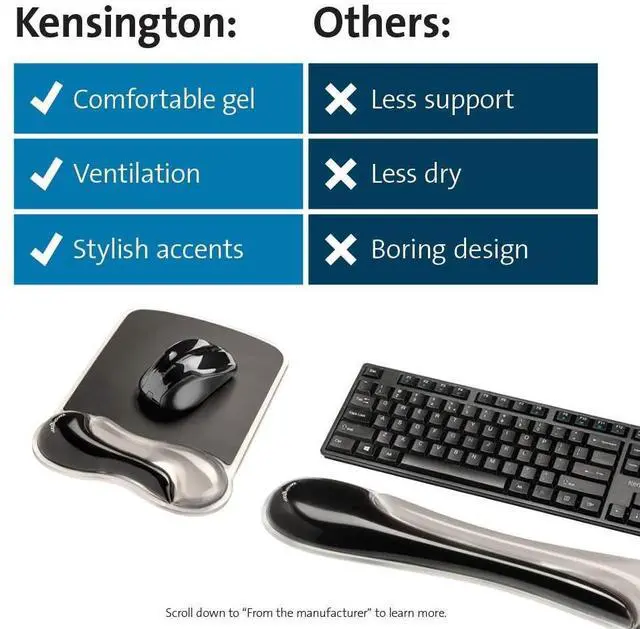 Alt view image 8 of 11 - Kensington Mousepad and Wrist Rest, Gel, 11-2/5"Wx17-7/10"Lx1-7/10"H,GY (KMW52500)