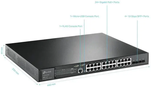 Alt view image 15 of 15 - TP-Link 24-Port Gigabit and 4-Port 10GE SFP+ L2+ Managed Switch with 16-Port PoE+ & 8-Port PoE++ - 24 Ports - Manageable - Gigabit Ethernet, 10 Gigabit Ethernet - 10/100/1000Base-T, 1000Base-X, 10