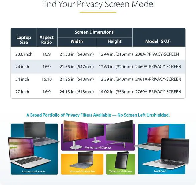 Alt view image 12 of 14 - StarTech 24" 16:9 Computer Monitor Privacy Screen, Hanging Acrylic Filter, Monitor Screen Protector, +/- 30 Deg., TAA