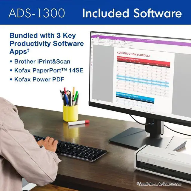 Alt view image 17 of 18 - Brother ADS-1300 Compact Desktop Document Scanner White/Black (ADS1300)