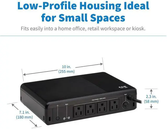 Alt view image 4 of 7 - Tripp Lite 600VA 300W 120V Standby Desktop UPS 4 Outlet BC600R