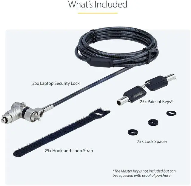 Alt view image 12 of 14 - StarTech 25-Pack Universal Laptop Lock 6.6ft (2m), Master Keyed Locking Cable