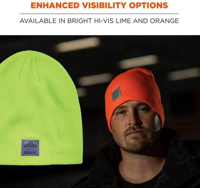 Alt view image 13 of 15 - ERGODYNE 6812 Lime Ribbed Knit Beanie,PK6