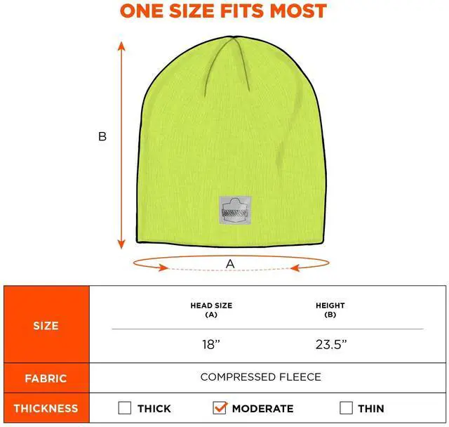 Alt view image 15 of 15 - ERGODYNE 6812 Lime Ribbed Knit Beanie,PK6