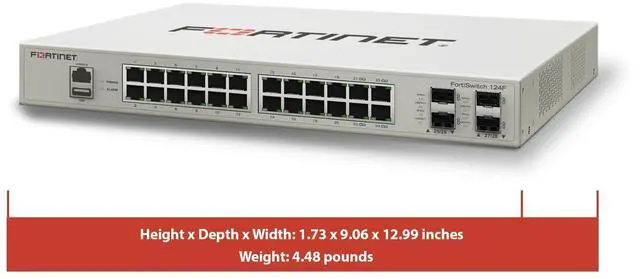 Alt view image 6 of 10 - FortiSwitch-124F Layer 2 FortiGate switch controller compatible switch with 24x 1G RJ45 and 4x 10G/1G SFP+/SFP ports and 1x RJ45 console port. Fanless.