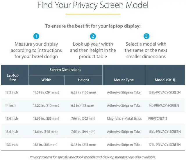 Alt view image 6 of 8 - StarTech 15.6" 16:9 Anti-Glare Laptop Privacy Screen Filter 156LPRIVACYSCREEN