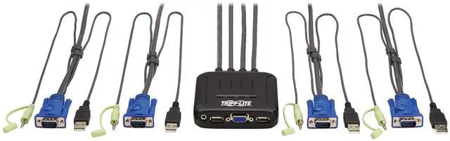 Alt view image 13 of 15 - Tripp Lite 4-Port KVM Switch with Built-in VGA Cables Audio & USB for Keyboard Mouse, Desktop PC, 4 Computers 1 Monitor, Plug and Play - Windows, macOS, Linux Compatible - 3-Year Warranty (B032-VUA4)