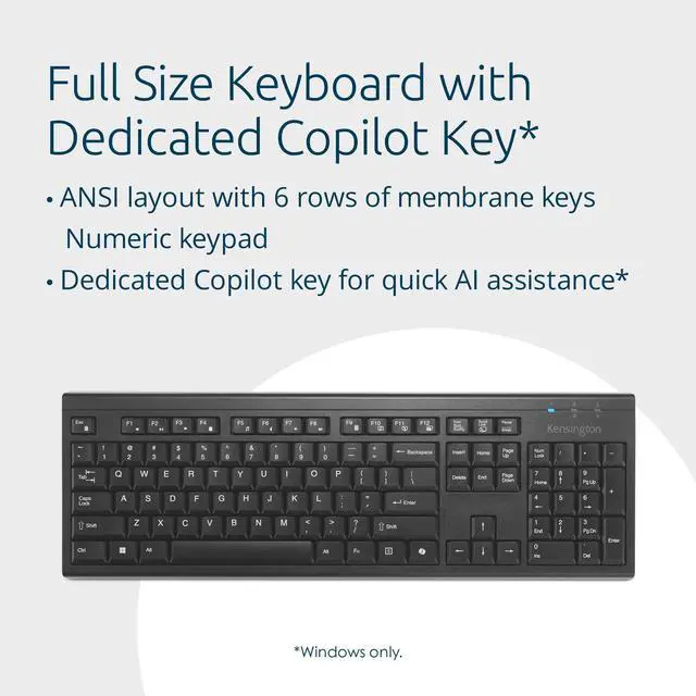Alt view image 10 of 14 - Kensington KB270 EQ Rechargeable AI keyboard with Copilot Key