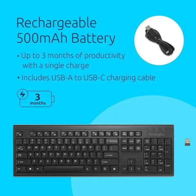Alt view image 14 of 14 - Kensington KB270 EQ Rechargeable AI keyboard with Copilot Key