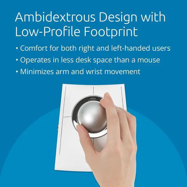 Alt view image 14 of 15 - Kensington SlimBlade Pro EQ Trackball - Optical - Cable/Wireless - Bluetooth/Radio Frequency - 2.40 GHz - Rechargeable - White - USB Type C - 8 Programmable Button(s) - Symmetrical - 4 Month Battery R