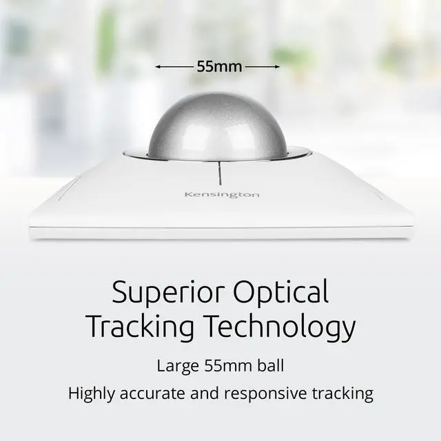 Alt view image 15 of 15 - Kensington SlimBlade Pro EQ Trackball - Optical - Cable/Wireless - Bluetooth/Radio Frequency - 2.40 GHz - Rechargeable - White - USB Type C - 8 Programmable Button(s) - Symmetrical - 4 Month Battery R