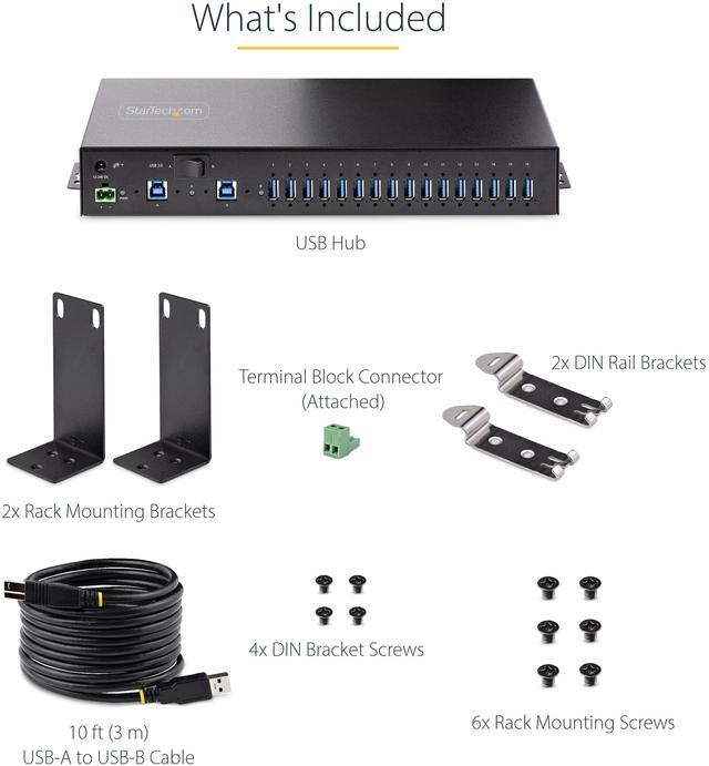 Alt view image 11 of 11 - StarTech 16-Port Industrial USB 3.0 Hub 5Gbps Mountable Terminal Block Power