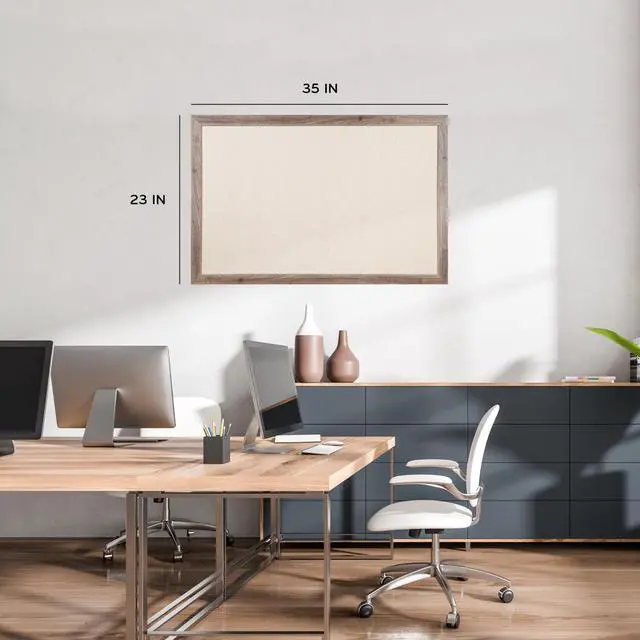 Alt view image 3 of 8 - Linen Bulletin Board with Rustic Frame 36" x 24" Actual Size: 35" x 23" Beige Surface Brown Wood Frame 4891U0001