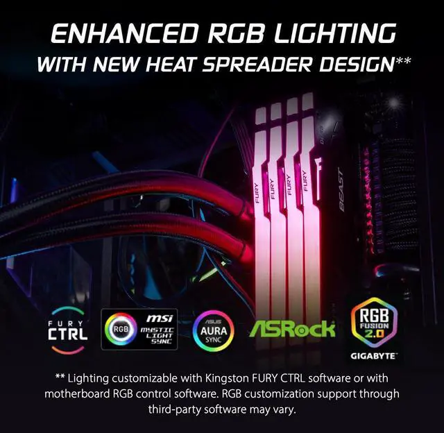 Alt view image 18 of 19 - Kingston 64GB (2x32GB) DDR5 6400MT/s CL32 FURY Beast Black RGB EXPO - 64 GB (2 x 32GB) - RGB - DDR5-6400/PC5-51200 DDR5 SDRAM - 6400 MHz Dual-rank Memory - CL32 - 1.40 V - Non-ECC - Unbuffered - 288-p
