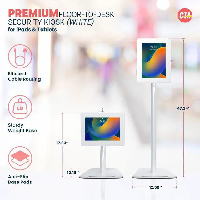 Alt view image 12 of 16 - CTA Digital Height Adjustable Floor-To-Desk Security Kiosk, White PADPARAFDW