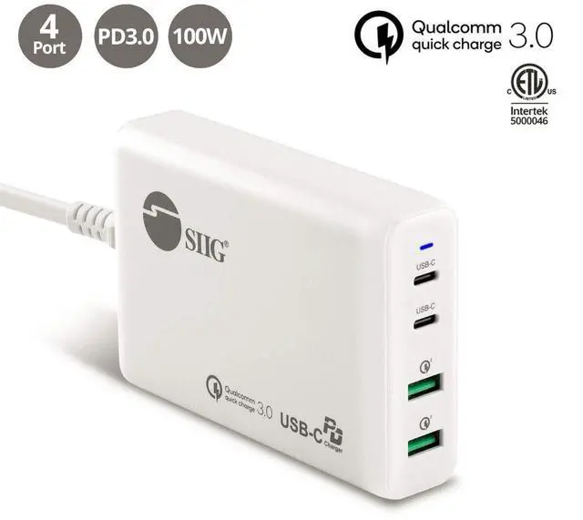 Alt view image 20 of 20 - SIIG AC ACPW1P11S1 100W Dual USBC PD30 PPS  QC 30 Combo Power Charger WH