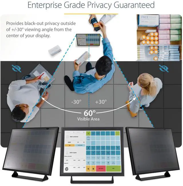 Alt view image 3 of 8 - StarTech.com 19-inch 5:4 Computer Monitor Privacy Filter, Anti-Glare Privacy Screen w/51% Blue Light Reduction, +/- 30 deg. View Angle