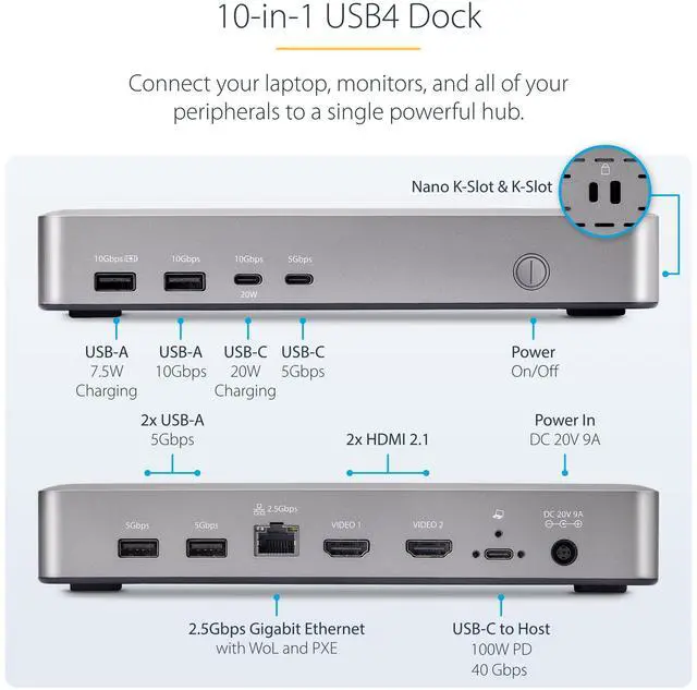 Alt view image 6 of 8 - StarTech USB4 DOCKING STATION, USB-C 40GBPS, DUAL VIDEO HDMI, UP TO 2X 4K 60HZ