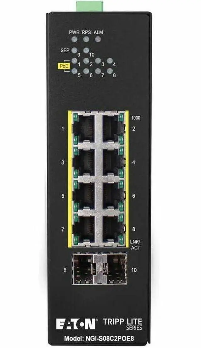 Alt view image 9 of 14 - Tripp Lite 8-Port Lite Managed Industrial Gigabit Ethernet Switch NGIS08C2POE8