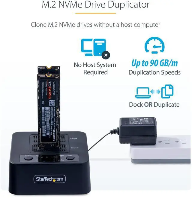 Alt view image 16 of 20 - StarTech.com 1:1 M.2 NVMe Drive Duplicator, 90GBpm Standalone M.2 SSD Cloner/Copier, USB-C 3.2 20Gbps M.2 Dual-Bay Drive Dock