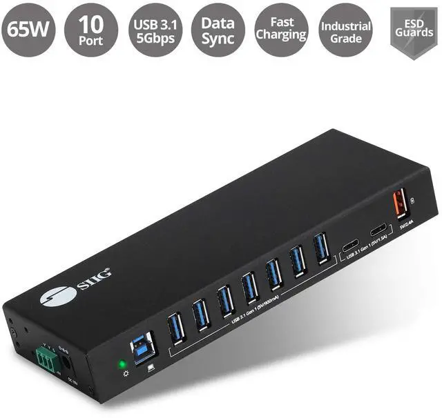 Alt view image 18 of 20 - SIIG AC IDUS0811S1 10PT Industrial USB Gen 1 Hub w Dual USBC 65W Charging