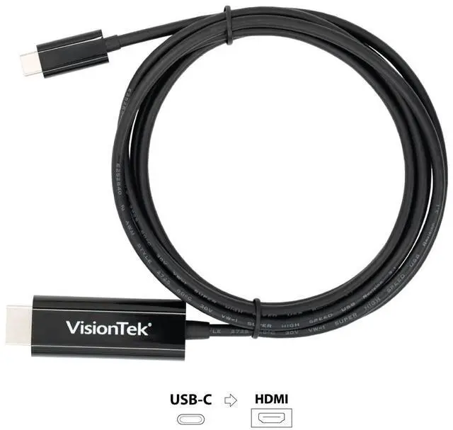 Alt view image 16 of 16 - VisionTek 901219 6 Feet USB C/Thunderbolt 3 to HDMI 2.0 Cable - Black