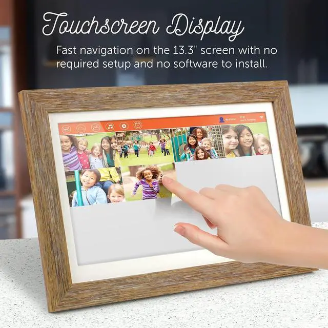Alt view image 11 of 14 - Aluratek 13.3" WiFi Touchscreen Distressed Wood Digital Photo Frame ASHDPF13F