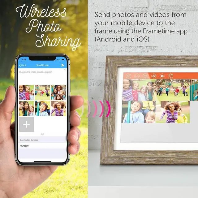 Alt view image 12 of 14 - Aluratek 13.3" WiFi Touchscreen Distressed Wood Digital Photo Frame ASHDPF13F