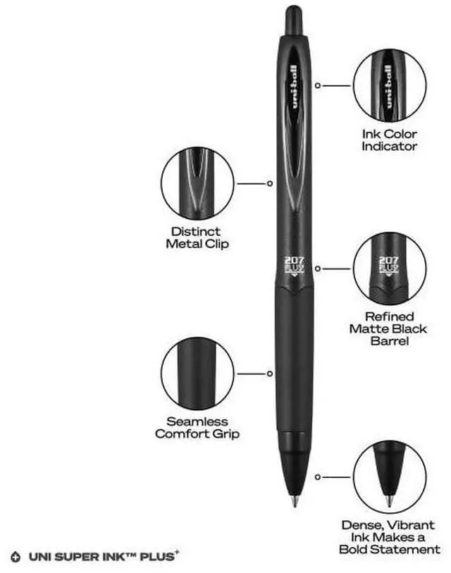 Alt view image 14 of 14 - uni-ball uniball 207 Plus+ Retractable Gel Pens Medium Point 0.7mm Black Ink 4/Pack (70460)
