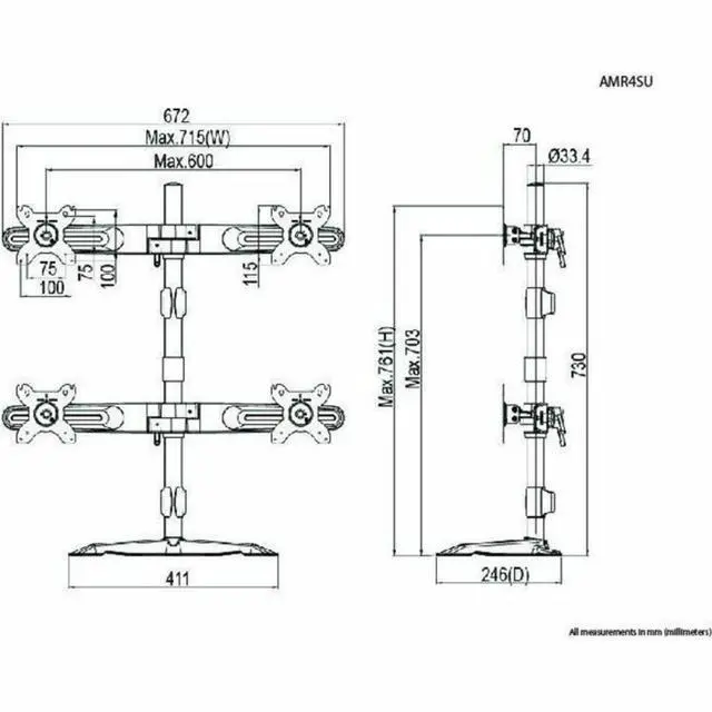 Alt view image 3 of 3 - AMER NETWORKS AMR4SU QUAD/4 MONITOR DESK STAND