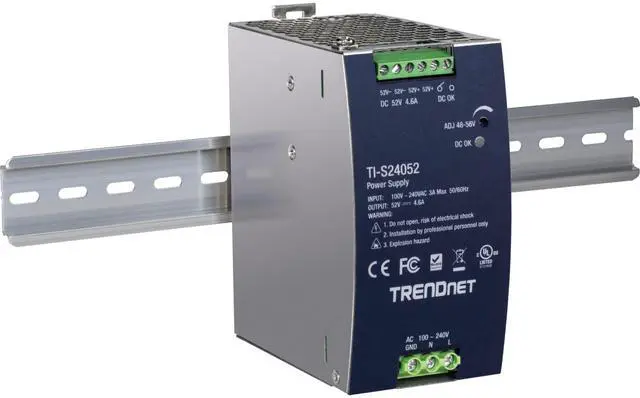 Alt view image 17 of 19 - TRENDnet TI-S24052, 240W, 52V DC, 4.61A AC to DC DIN-Rail Power Supply
with PFC Function