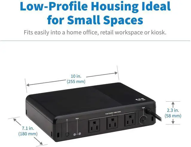 Alt view image 4 of 7 - Tripp Lite 350VA 210W 120V Standby UPS 3 Outlets Surge + Battery Backup BC350R
