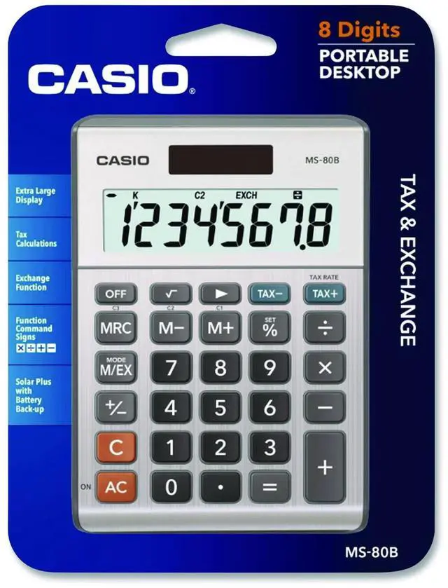 Alt view image 2 of 2 - Casio MS80B 8-Digit Battery & Solar Basic Calculator Blue (MS80B-BU) MS-80B-BU